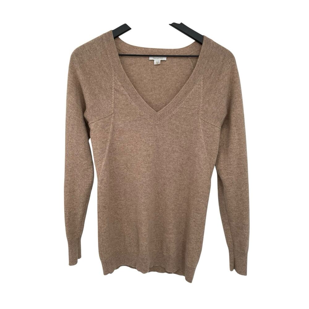 Garnet Hill 100% Cashmere Sweater Tan V-Neck Size XS
